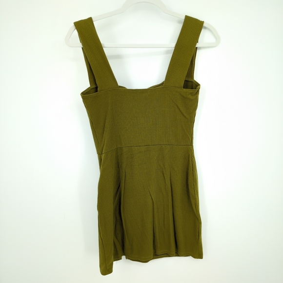 Reformation Laurena Ribbed Knit Dress Green Mini Dress Slit Women's Medium - Picture 3 of 8